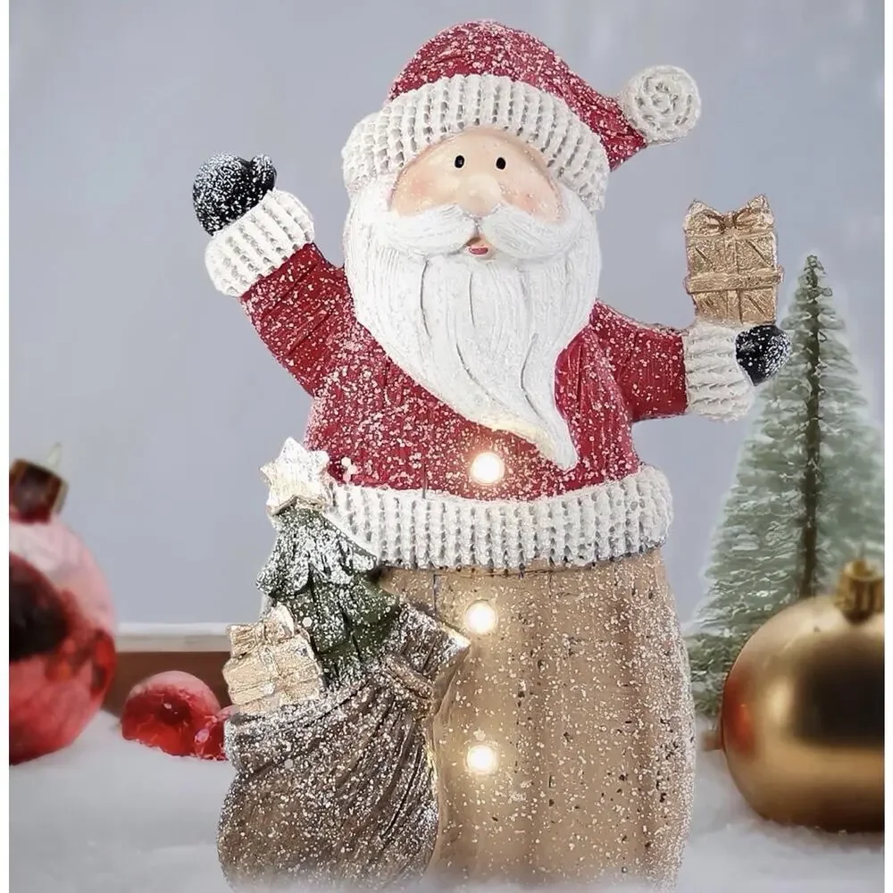 Santa Claus Statue with LED Lights Rustic Christmas Decoration